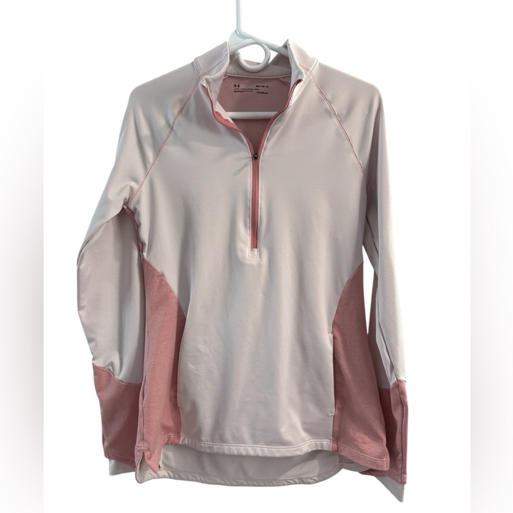 Under Armour ColdGear Women Medium Pink Half Zip Pullover Pockets Thumbholes‎